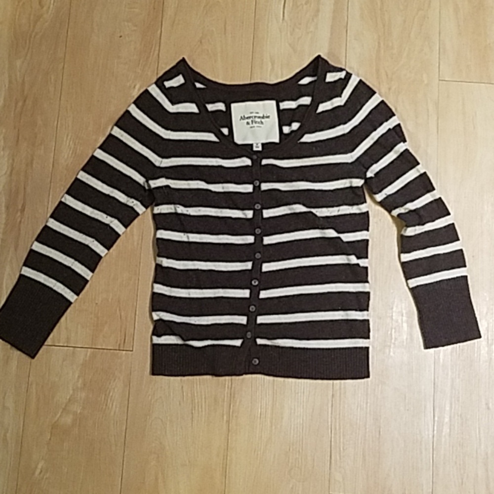 A&F Brown and White Striped Cardigan